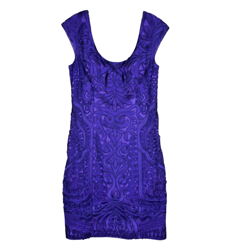 Sue Wong Cocktail Dress Women 12 Purple Soutache Embroidered Scoop Neck Glam